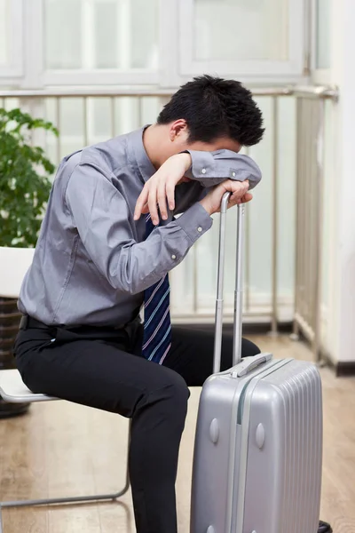 Businessman Resting Head Pile Boot — Stock Photo, Image