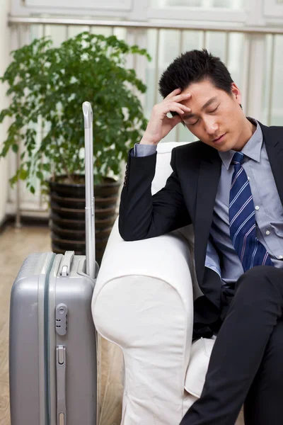 Businessman Resting Head Pile Boot — Stock Photo, Image