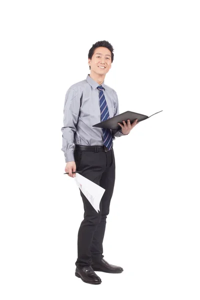 Businessman Holding Notebook Posing Studio Stock Picture