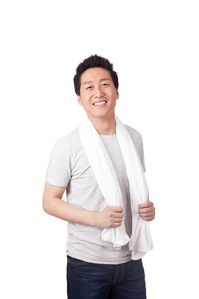 Young Man Wiping Towel — Stock Photo, Image