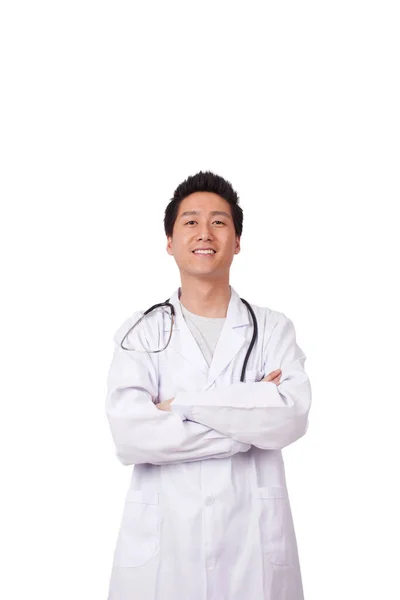 Asiatique Jeune Docteur Sur Fond Blanc — Photo