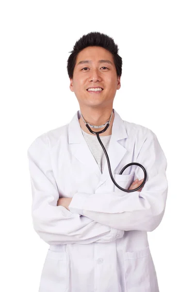 Asiática Joven Doctor Blanco Fondo — Foto de Stock