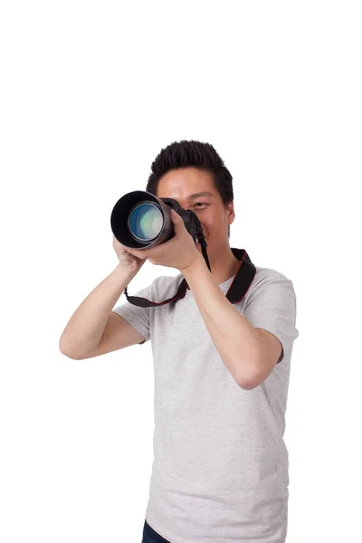 Mladý Fotograf Fotoaparátem — Stock fotografie