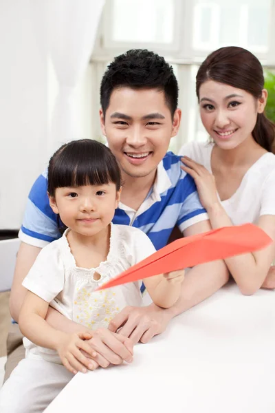 Family Three Palying Paper Airplane — Stock Photo, Image