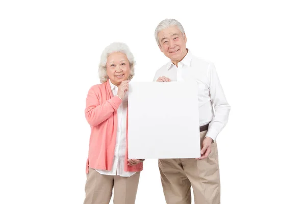 Seniorenpaar Hält Tafel Der Hand — Stockfoto