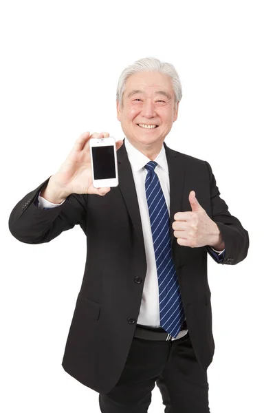 Hombre Negocios Mayor Sosteniendo Teléfono Inteligente —  Fotos de Stock