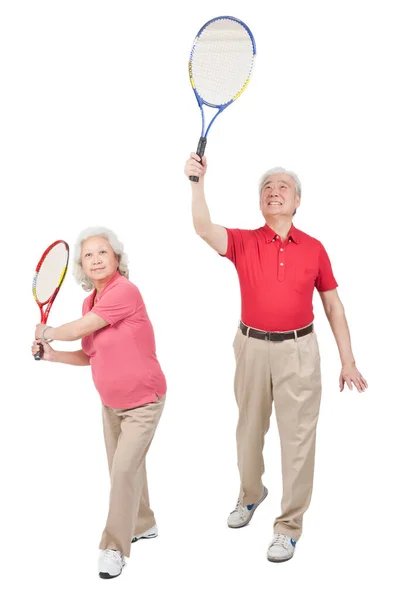 Seniorenpaar Hält Tennisschläger Der Hand — Stockfoto