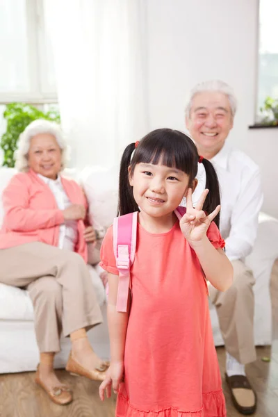 Senior Couple Granddaughter — Stock Photo, Image