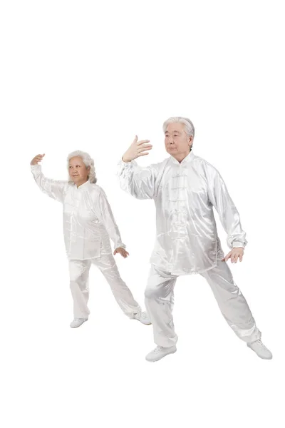 两个老年人在做太极 — 图库照片