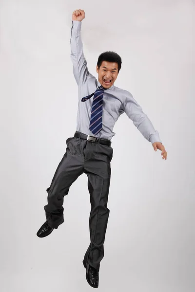 Jumping Young Business Man — Stock Photo, Image