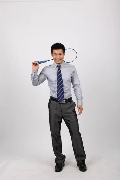 Jeune Homme Jouant Badminton Tenue Travail — Photo