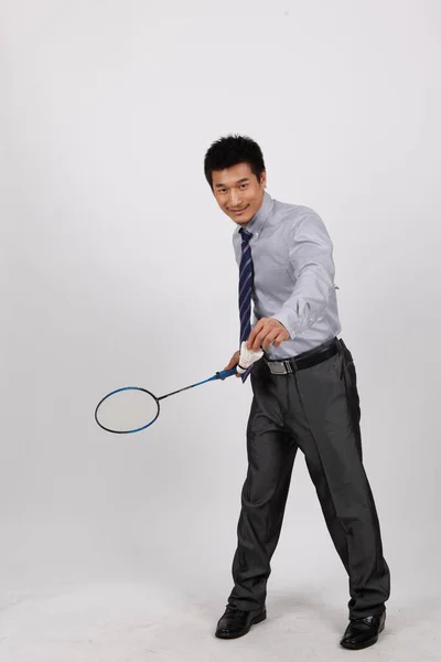 Homme Affaires Jouant Badminton — Photo