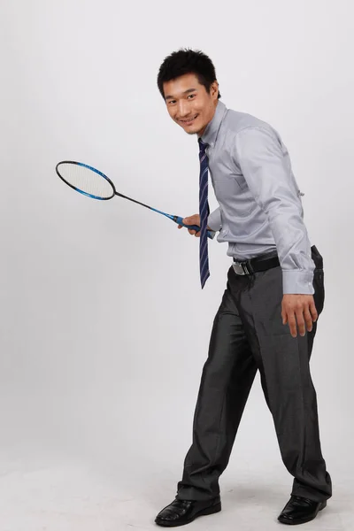 Podnikatel Hrající Badminton — Stock fotografie
