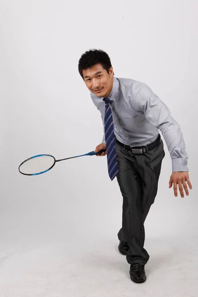 Homem Negócios Jogar Badminton — Fotografia de Stock