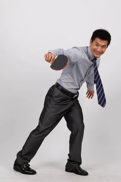 Hombre Negocios Jugando Tenis Mesa — Foto de Stock