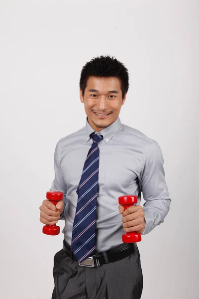 Business Man Dumbbells — Stock Photo, Image