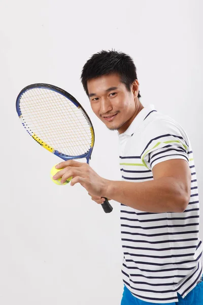 Jeune Homme Jouant Badminton Vêtements Décontractés — Photo