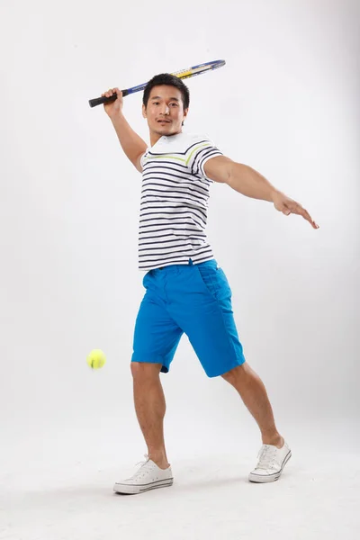 Jeune Homme Jouant Badminton Vêtements Décontractés — Photo