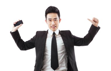 Cep telefonu olan bir iş adamı.