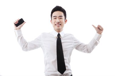 Cep telefonu olan bir iş adamı.