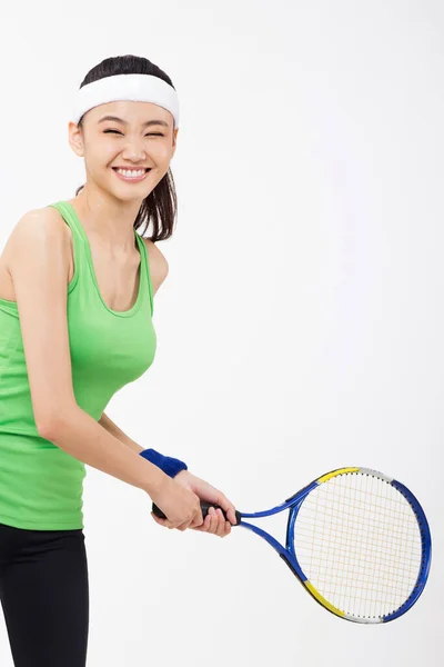 Mujer Joven Sosteniendo Una Raqueta Tenis — Foto de Stock