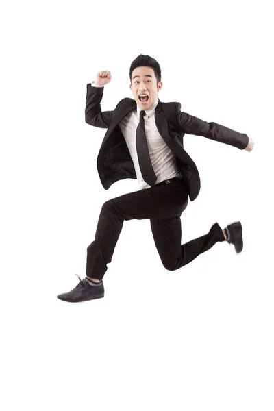 Geschäftsmann Springt Auf Weißem Hintergrund — Stockfoto