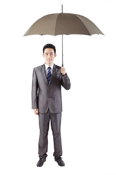 Homem Negócios Stand Com Guarda Chuva — Fotografia de Stock