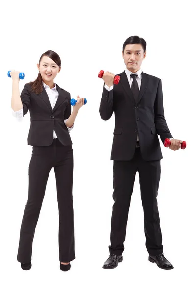 Pessoas Negócios Usando Dumbbell Fitness — Fotografia de Stock