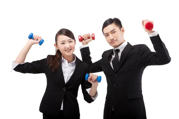 Business People Using Dumbbell Fitness — Stock Photo, Image
