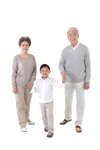 Niña Abuelos Sobre Fondo Blanco —  Fotos de Stock