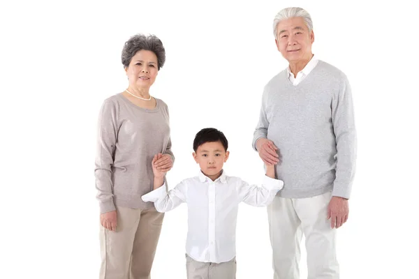 Ragazzino Prese Mani Dei Miei Nonni — Foto Stock