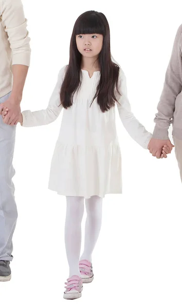 小女孩牵着父母的手 — 图库照片