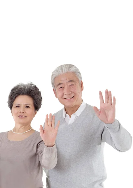 Oriental Old Couple Waving — Stock Photo, Image