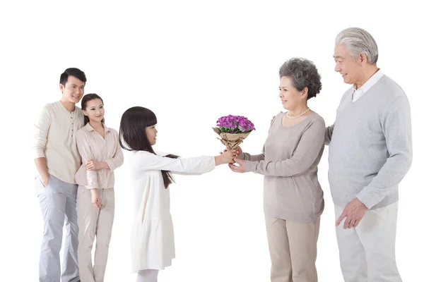 Lycklig Familj Vit Bakgrund — Stockfoto