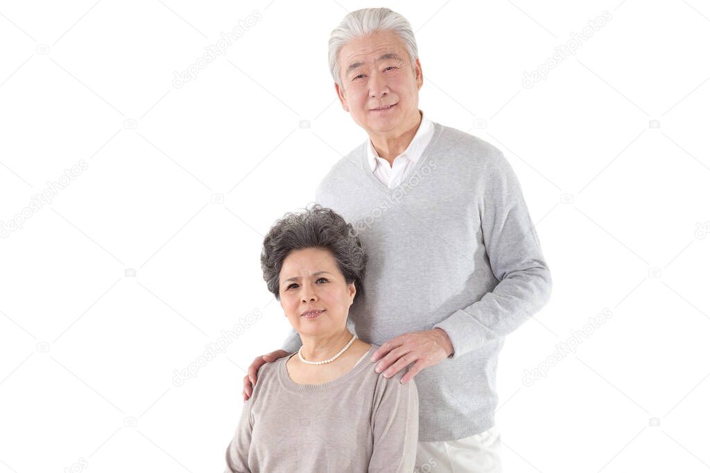 Oriental old couple on white background