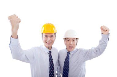 Beyaz arkaplanda doğulu mühendis portresi