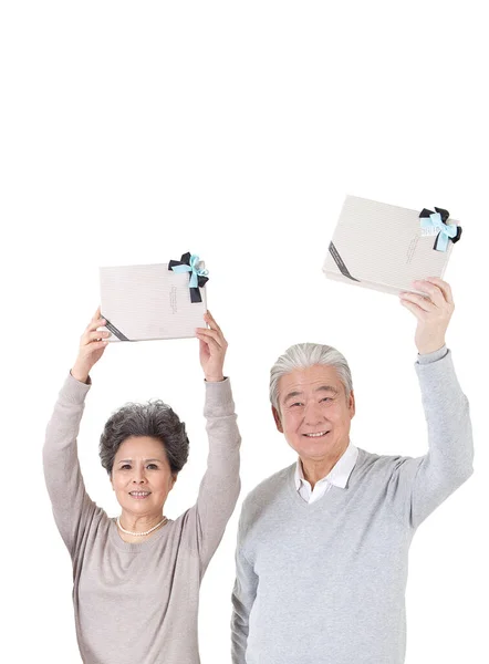 Oriental Old Couple White Background — Stock Photo, Image