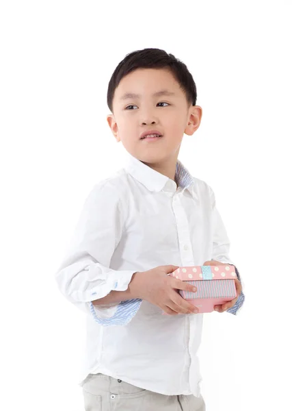 Little Boy Holding Gift Box — Stock Photo, Image