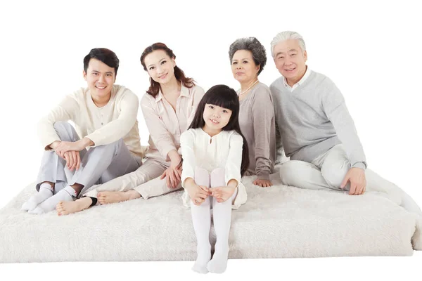 Lycklig Familj Vit Bakgrund — Stockfoto