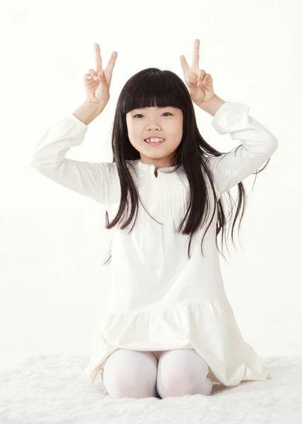 Oriental Home Girl White Background — Stock Photo, Image