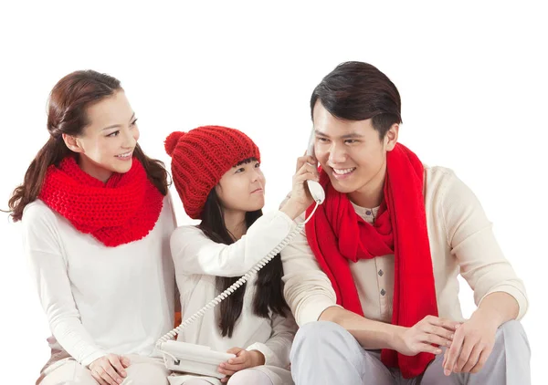 Oriental Family Calling Spring Festival — Stock Photo, Image