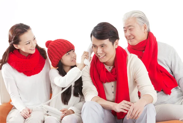 The Oriental family calling in the Spring Festival