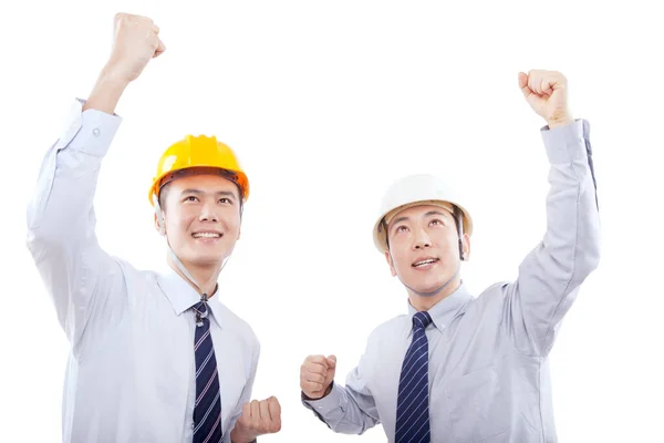 Wearing Safety Helmet Two Engineer Portrait — Stock Photo, Image