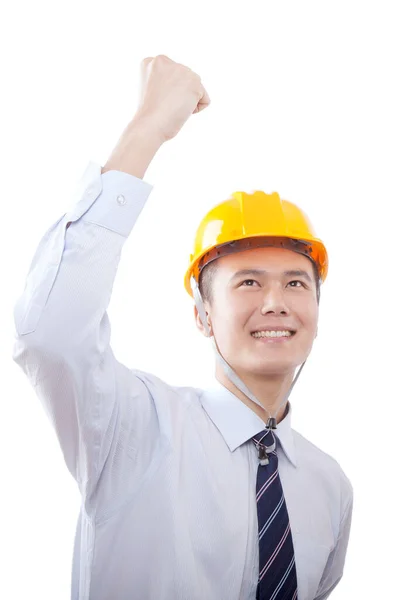 Wearing Helmet Engineer Clenched Fist — Stock Photo, Image