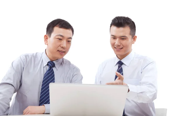 Two Business Men Who Use Computer — Stock Photo, Image