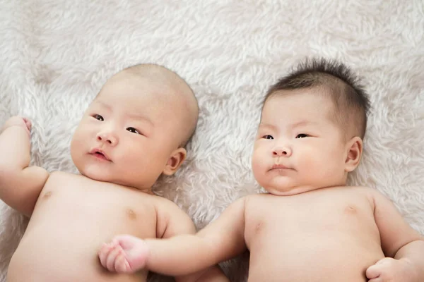 Baby Tweeling Broer Zus Portret — Stockfoto