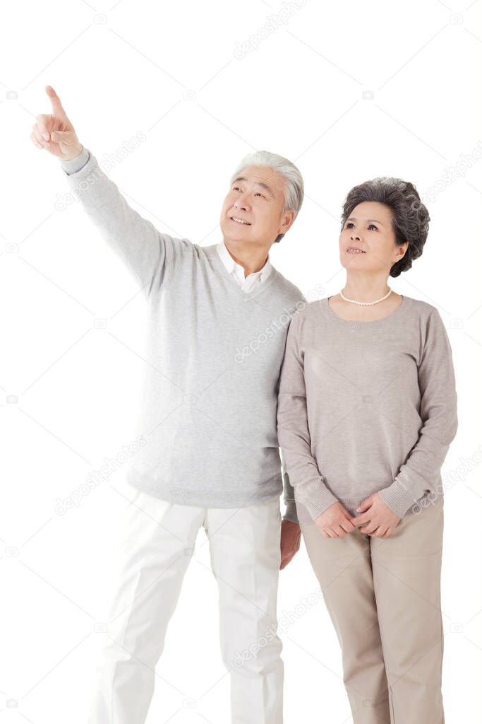 Oriental old couple on white background