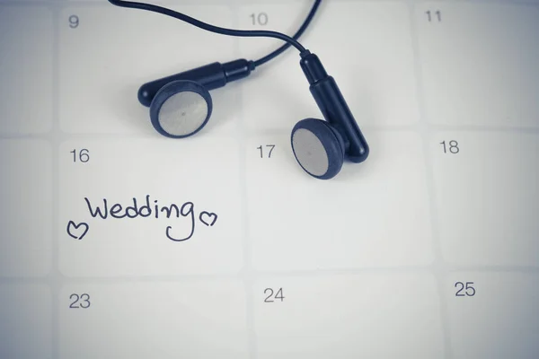 Υπενθύμιση Την Ημέρα Του Γάμου Στο Ημερολόγιο Προγραμματισμού Και Δίδυμο — Φωτογραφία Αρχείου