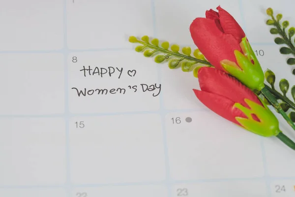 Uwaga Dzień Szczęśliwy Kobiet Książki Kalendarz — Zdjęcie stockowe