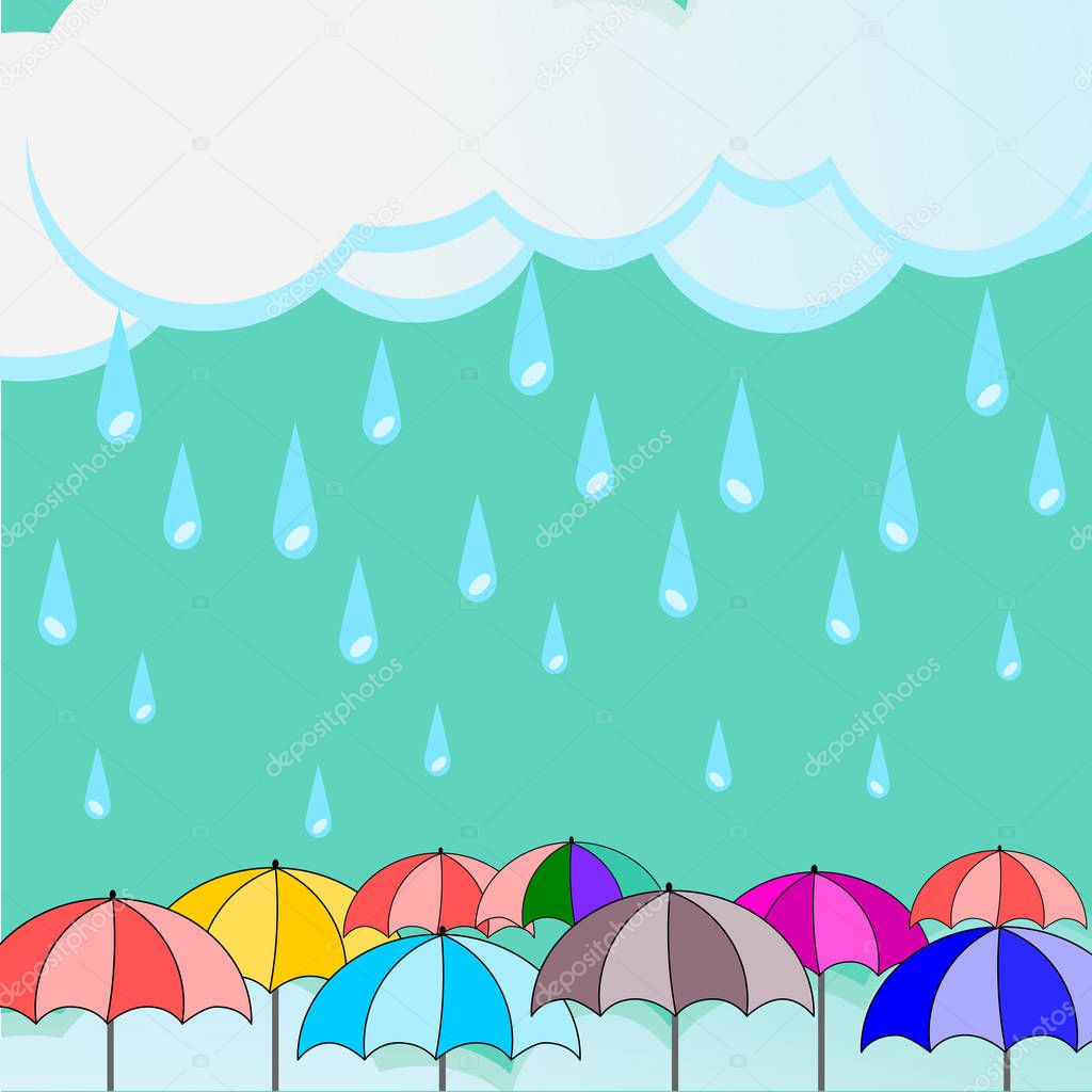 raining with colorful umbrella vector background.